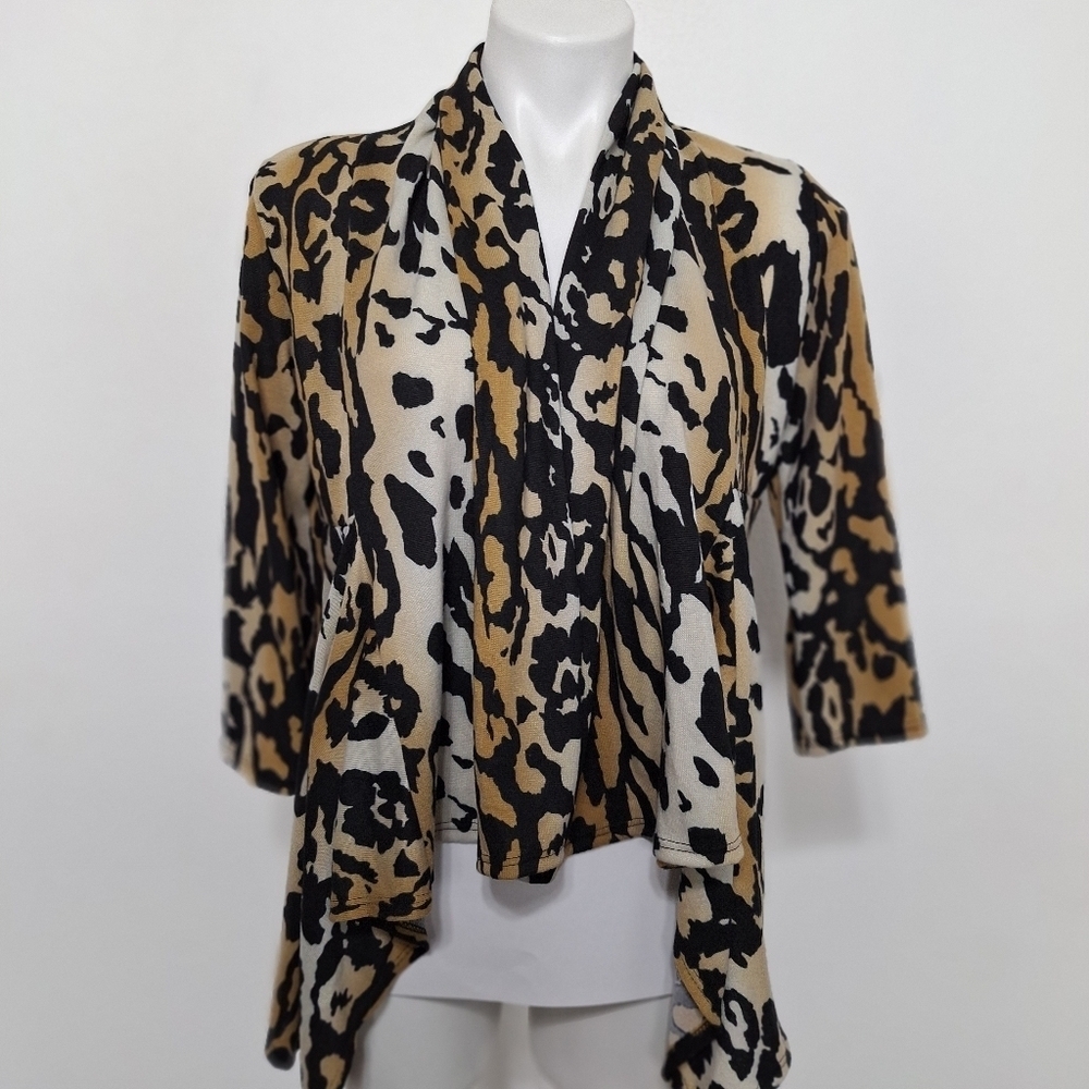 Isabella Rodriguez Academia Animal Print Waterfall Mobwife Cardigan Size L
